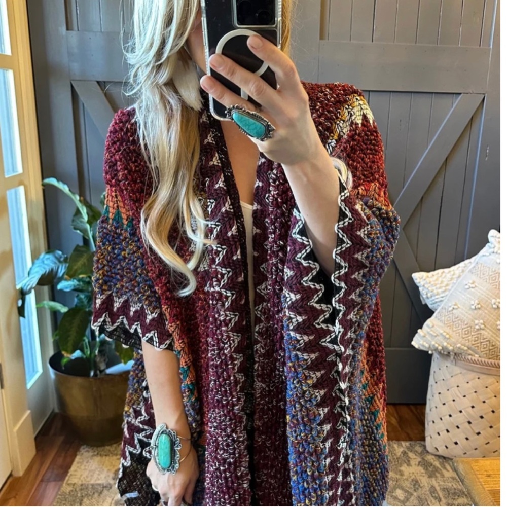 New Bohemian Loom Moroccan Knit Tasseled Handmade Poncho Cardigan Sweater - Picture 2 of 10